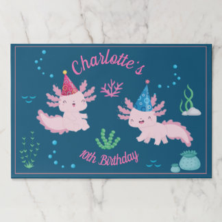 Cute Pink Axolotl Birthday Party Table Placemats