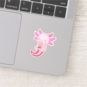 Cute Pink Axolotl Boba Bubble Tea Sticker