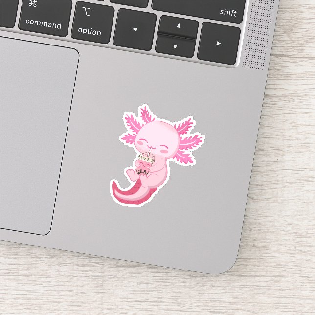 Cute Pink Axolotl Boba Bubble Tea Sticker (Detail)