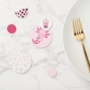 Cute Pink Axolotl Boba Tea Girls Birthday Party Confetti