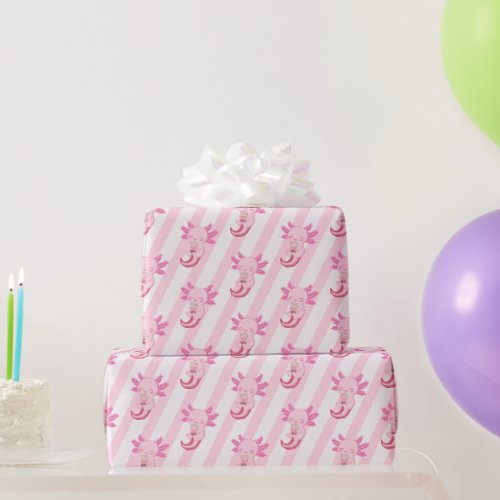 Cute Pink Axolotl Boba Tea Girls Birthday Party Wrapping Paper