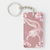 Cute Pink Axolotl & Cherry Blossom Keychain