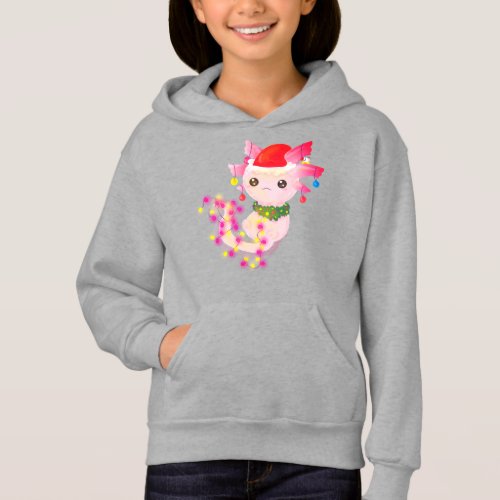 Cute Pink Axolotl in christmas lights Hoodie