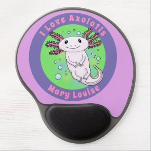 Cute pink axolotl on blue bubbles pet cartoon gel mouse pad