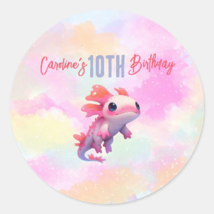 Cute Pink Axolotl Pastel Rainbow Girl Birthday Classic Round Sticker