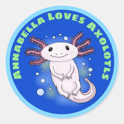 Cute pink axolotl pet cartoon classic round sticker
