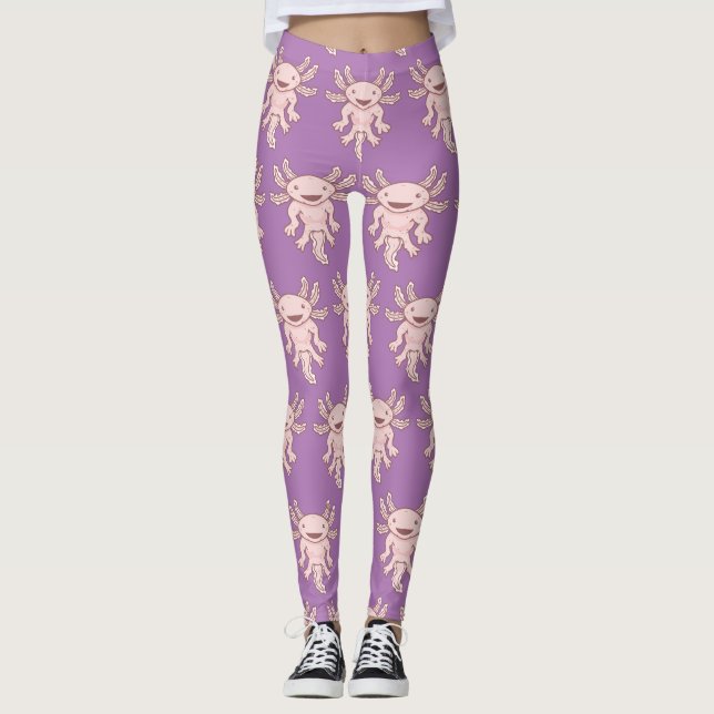 Cute Pink Axolotl Thunder_Cove  Leggings (Front)