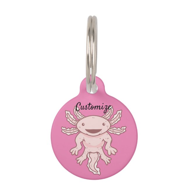 Cute Pink Axolotl Thunder_Cove Pet ID Tag (Front)