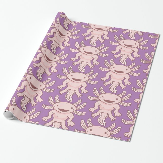 Cute Pink Axolotl Thunder_Cove Wrapping Paper (Unrolled)