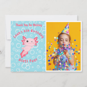 Cute Pink Axolotl Under the Sea Birthday Thank You Card