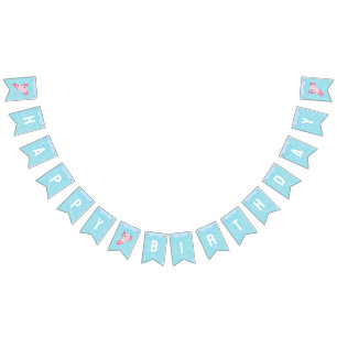 Cute Pink Axolotl Underwater Birthday Party Bunting Flags