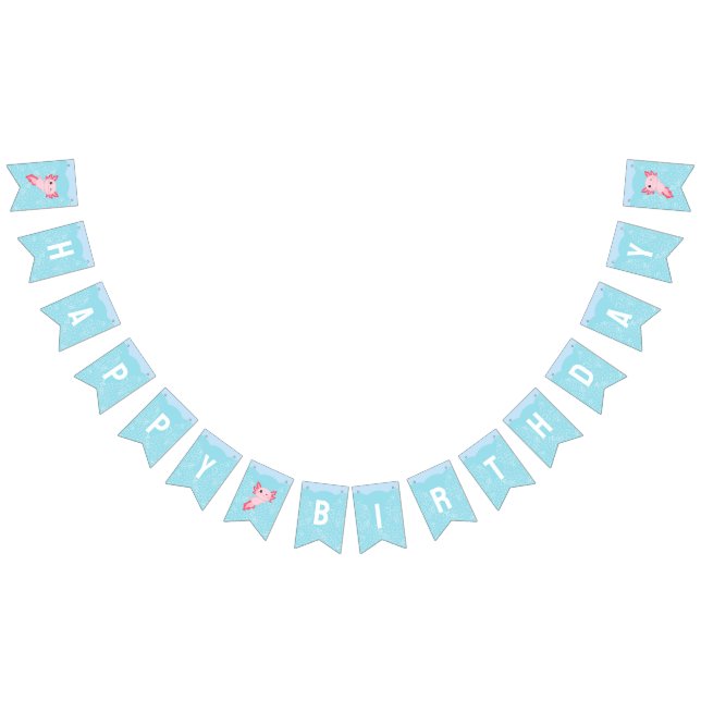 Cute Pink Axolotl Underwater Birthday Party Bunting Flags (All)
