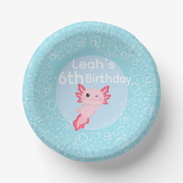 Cute Pink Axolotl Underwater Birthday Party  Paper Bowls (Front)