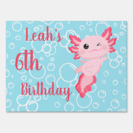 Cute Pink Axolotl Underwater Birthday Yard Sign
