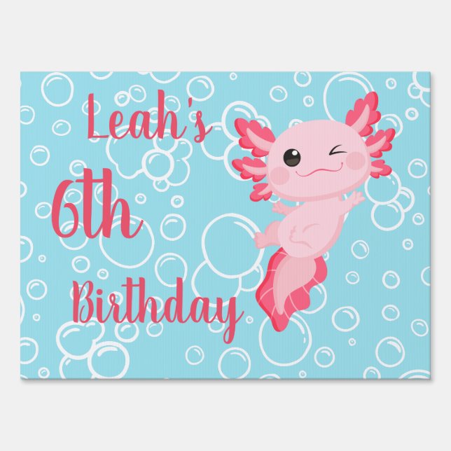 Cute Pink Axolotl Underwater Birthday Yard Sign (Front)