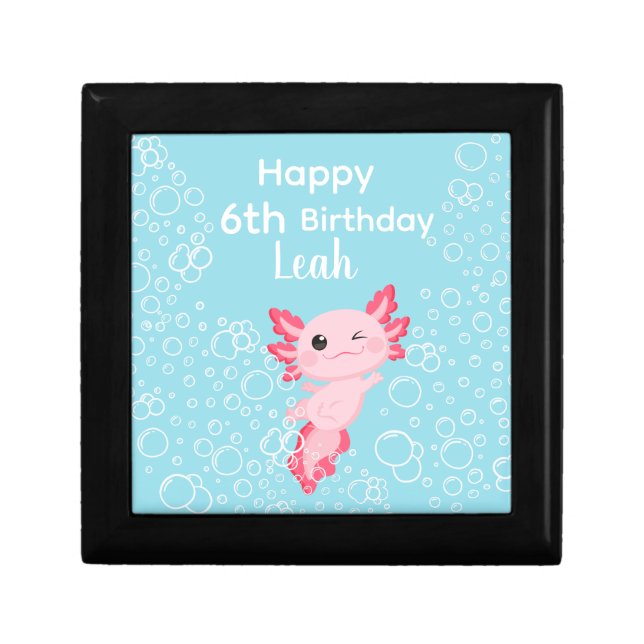Cute Pink Axolotl Underwater Bubbles Birthday Keep Gift Box (Front)