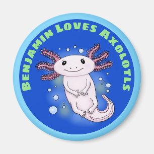 Cute pink axolotl with blue bubbles pet cartoon magnet