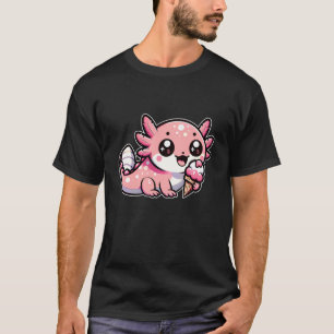 Cute Pink Axolotl with ICE Cream Cone T-Shirt