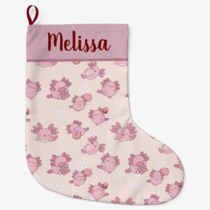 Cute pink axolotls Christmas stoking Large Christmas Stocking