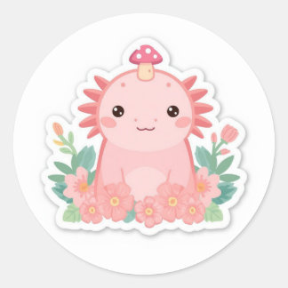Cute pink axolotxl classic round sticker