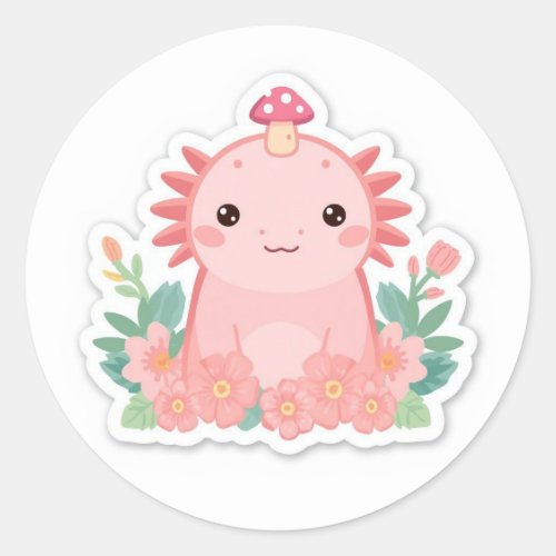 Cute pink axolotxl classic round sticker