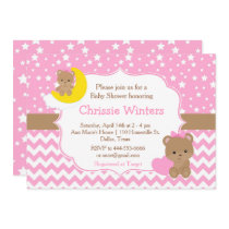 Cute Pink Baby Bear with Star Baby Shower Invitation