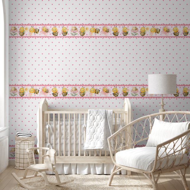Cute Pink Baby Bee Nursery For Baby Girl Wallpaper (Kids)