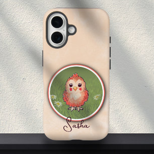 Cute Pink Baby Bird Painting Custom Name iPhone 16 Case