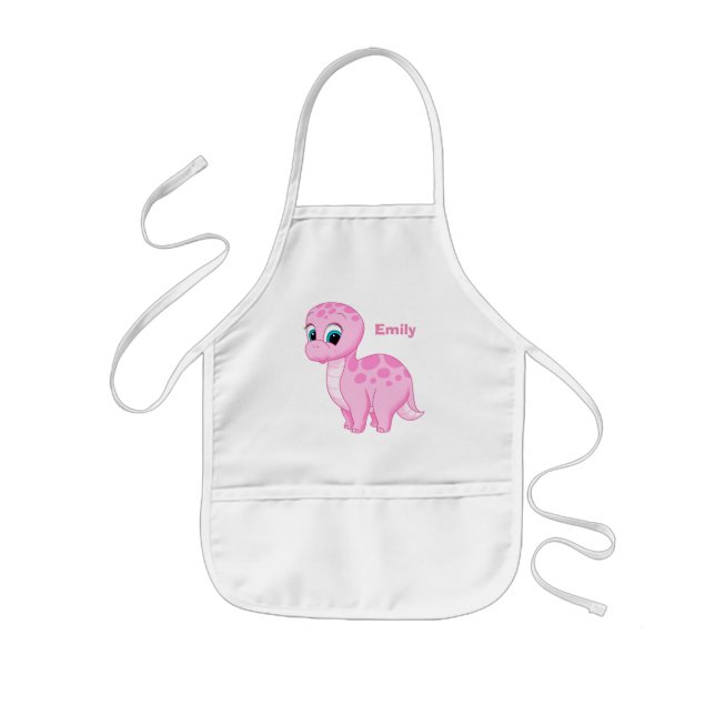 Cute Pink Baby Brontosaurus Dinosaur Kids' Apron (Front)