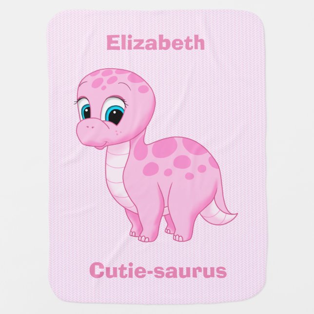 Cute Pink Baby Brontosaurus Dinosaur Receiving Blanket (Front)