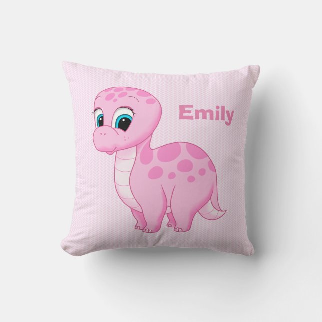 Cute Pink Baby Brontosaurus Dinosaur Throw Pillow (Front)