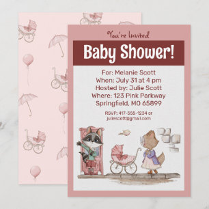 Cute Pink Baby Buggy Baby Shower Invitation