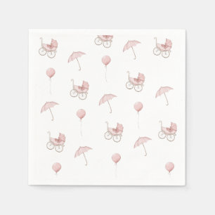 Cute Pink Baby Buggy Baby Shower Napkins