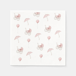 Cute Pink Baby Buggy Baby Shower Napkins