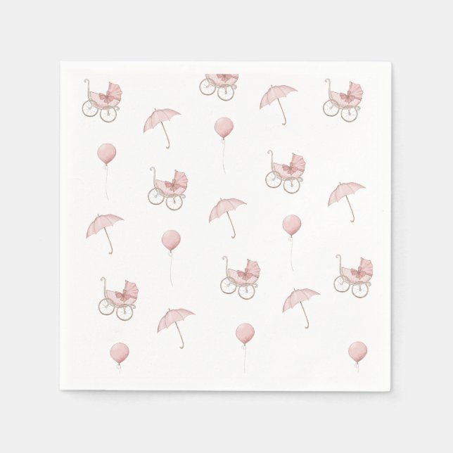 Cute Pink Baby Buggy Baby Shower Napkins (Front)