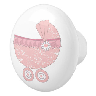 Cute Pink Baby Buggy Ceramic Knob