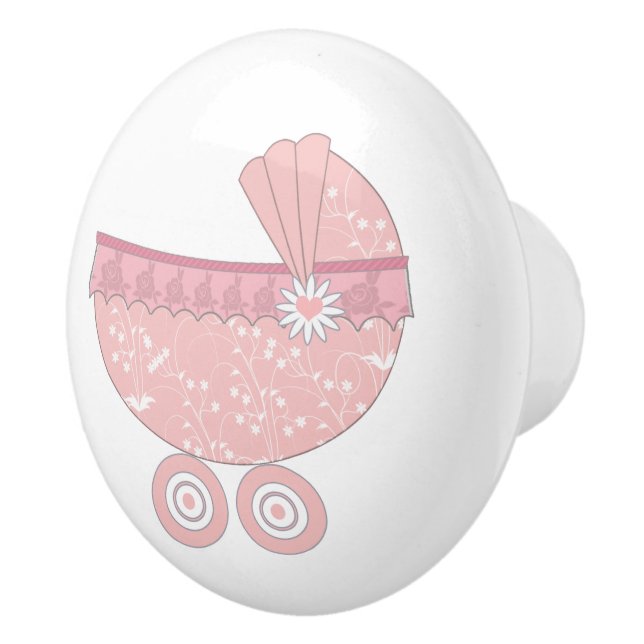 Cute Pink Baby Buggy Ceramic Knob (Right)