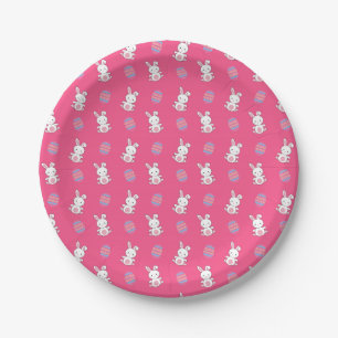 Cute pink baby bunny easter pattern paper plates