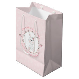 Cute Pink Baby Bunny Floral Wreath Personalized Medium Gift Bag