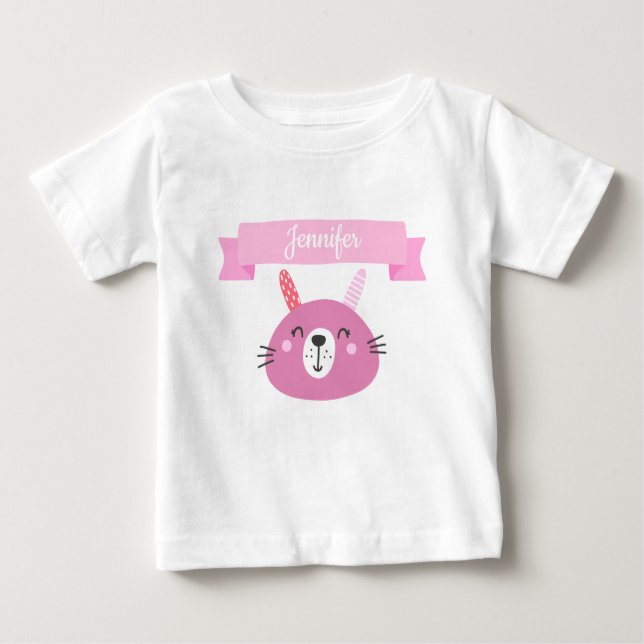 Cute Pink Baby Bunny | Personalized Baby T-Shirt (Front)