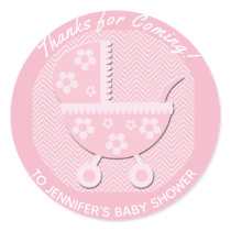 Cute Pink Baby Carriage Baby Shower Thank You Classic Round Sticker