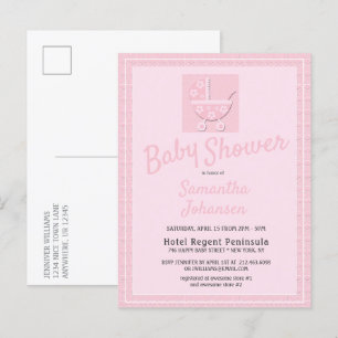 Cute Pink Baby Carriage Girls Baby Shower Invitation Postcard