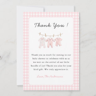 Cute Pink Baby Clothes Baby Girl  Thank You Card