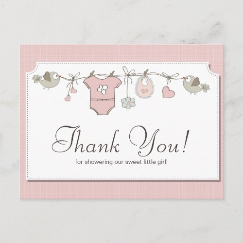 Cute Pink Baby Clothes  Baby Shower Thank You Postcard