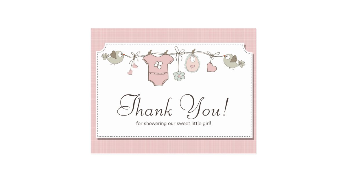 Cute Pink Baby Clothes Baby Shower Thank You Postcard Zazzle Com