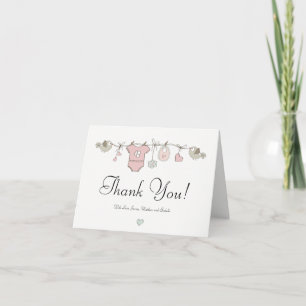 Cute Pink Baby Clothesline Baby Shower Thank You Card