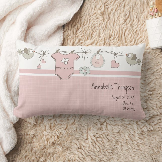 Cute Pink Baby Clothesline Brith Stats Lumbar Pillow (Blanket)