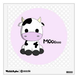 Cute pink baby cow cartoon nursery wall decall sticker