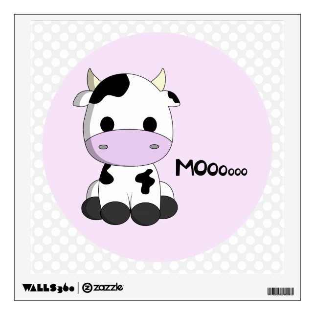 Cute pink baby cow cartoon nursery wall decall wall sticker (Front)