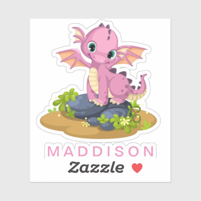 Cute Pink Baby Dinosaur Add Name Custom-Cut Vinyl Sticker (Sheet)
